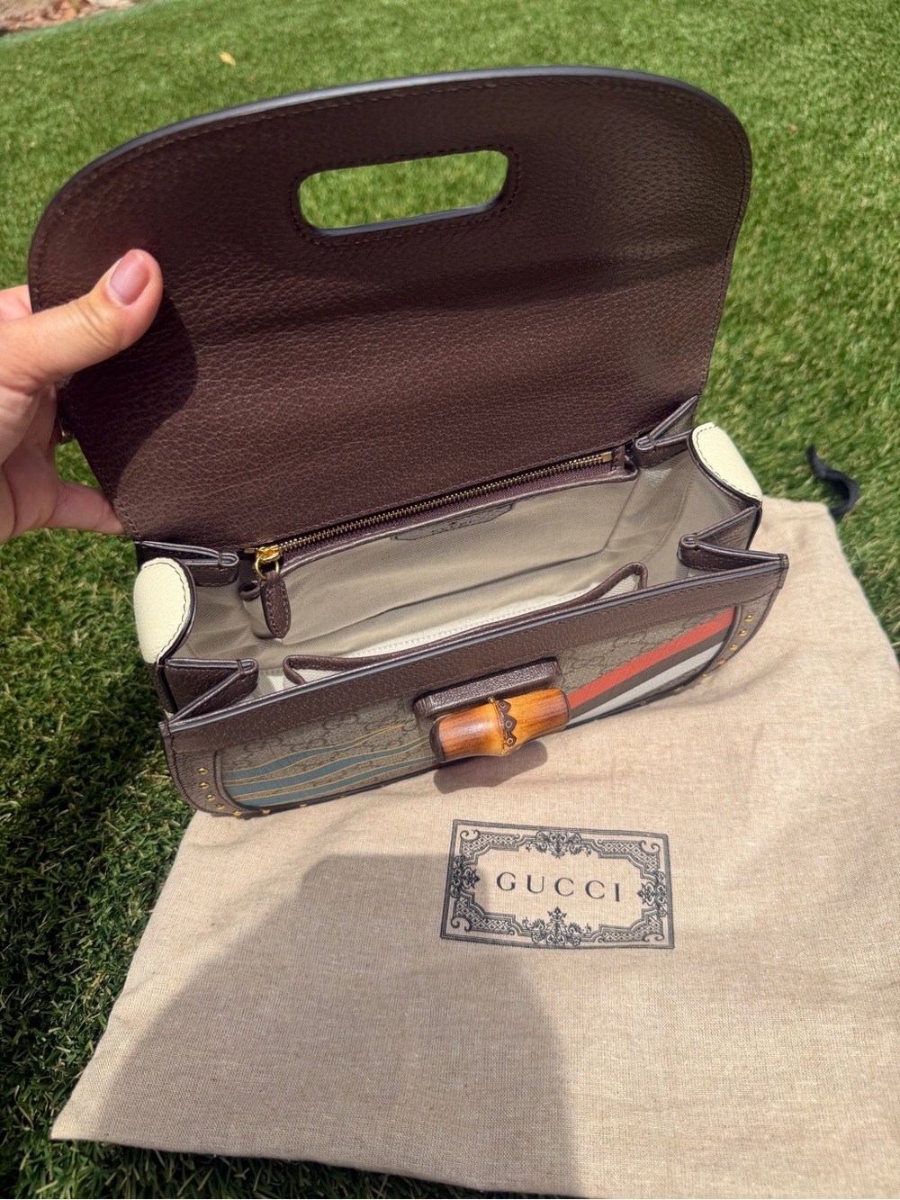 Gucci GG Supreme Studded Centennial Bamboo Top Handle Bag RARE LTD EDITION - Picture 5 of 5